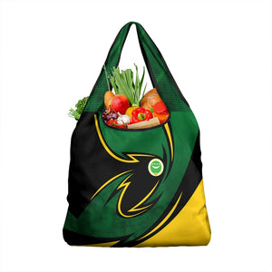 Comoros Grocery Bag - Green Black Yellow Swirl Design and National Emblem Pattern