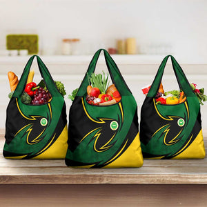 Comoros Grocery Bag - Green Black Yellow Swirl Design and National Emblem Pattern