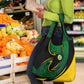 Comoros Grocery Bag - Green Black Yellow Swirl Design and National Emblem Pattern