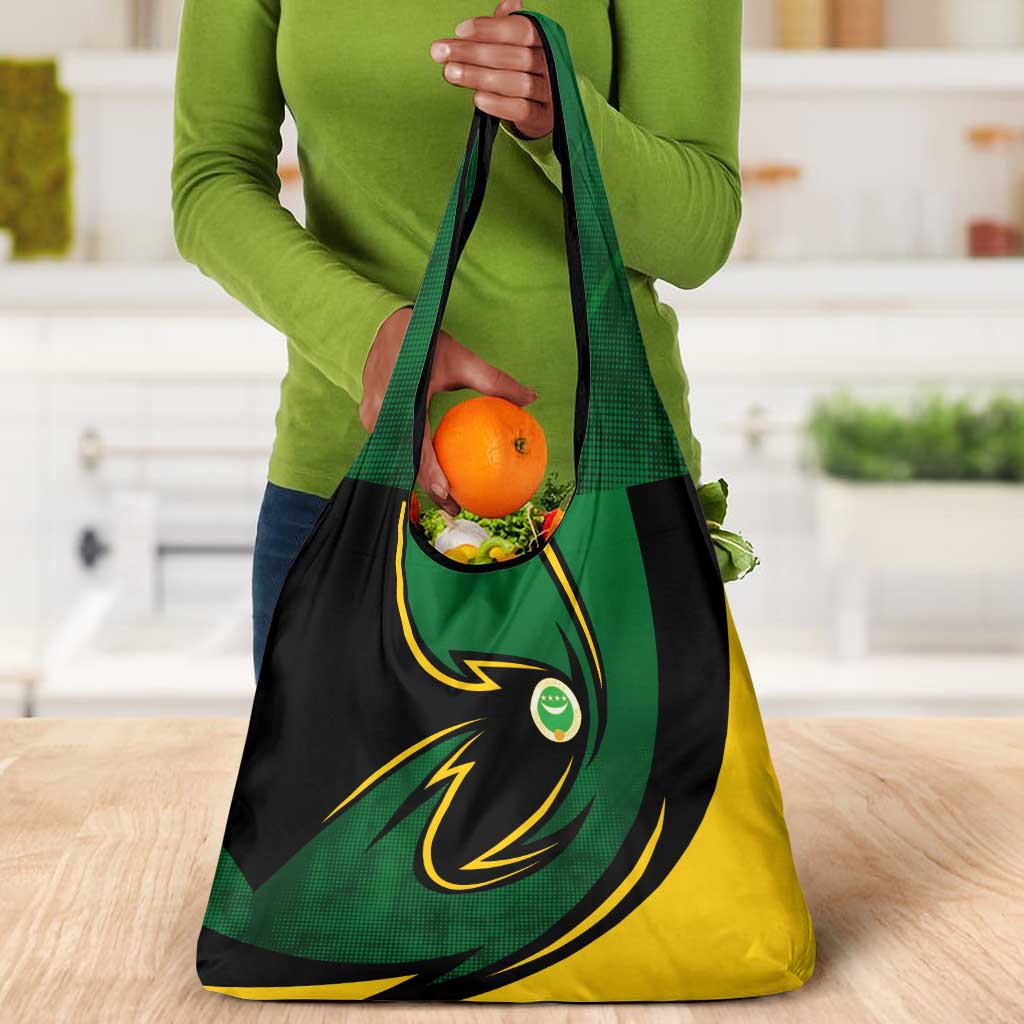 Comoros Grocery Bag - Green Black Yellow Swirl Design and National Emblem Pattern