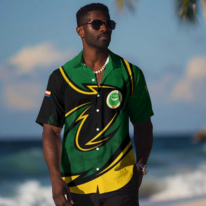 Comoros Hawaiian Shirt - Green Black Yellow Swirl Design and National Emblem Pattern