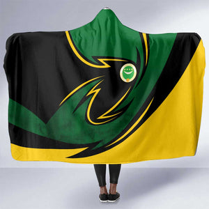 Comoros Hooded Blanket - Green Black Yellow Swirl Design and National Emblem Pattern