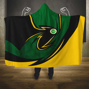 Comoros Hooded Blanket - Green Black Yellow Swirl Design and National Emblem Pattern