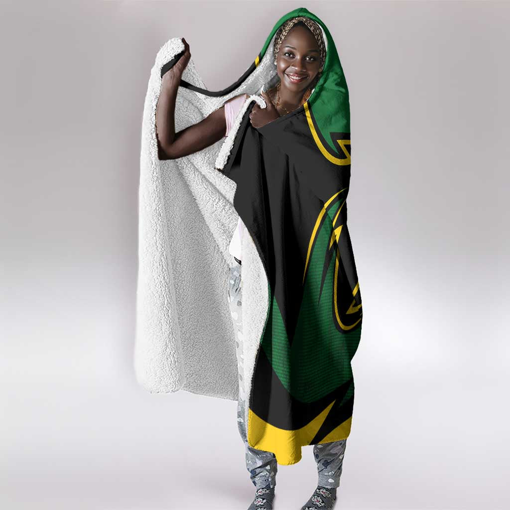 Comoros Hooded Blanket - Green Black Yellow Swirl Design and National Emblem Pattern