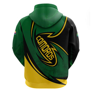 Comoros Hoodie - Green Black Yellow Swirl Design and National Emblem Pattern