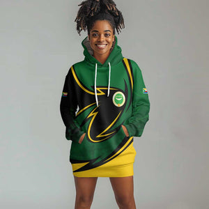 Comoros Hoodie Dress - Green Black Yellow Swirl Design and National Emblem Pattern
