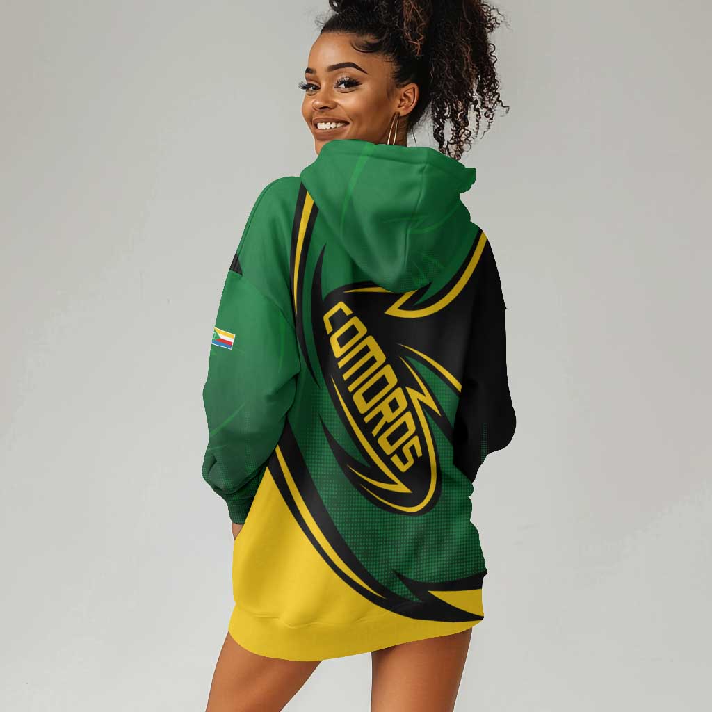 Comoros Hoodie Dress - Green Black Yellow Swirl Design and National Emblem Pattern