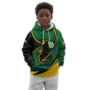 Comoros Kid Hoodie - Green Black Yellow Swirl Design and National Emblem Pattern