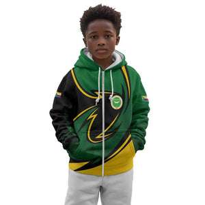 Comoros Kid Hoodie - Green Black Yellow Swirl Design and National Emblem Pattern