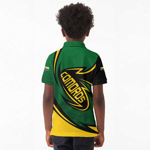 Comoros Kid Polo Shirt - Green Black Yellow Swirl Design and National Emblem Pattern
