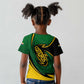 Comoros Kid T shirt - Green Black Yellow Swirl Design and National Emblem Pattern