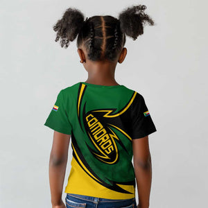 Comoros Kid T shirt - Green Black Yellow Swirl Design and National Emblem Pattern