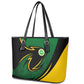 Comoros Leather Tote Bag - Green Black Yellow Swirl Design and National Emblem Pattern