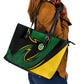 Comoros Leather Tote Bag - Green Black Yellow Swirl Design and National Emblem Pattern