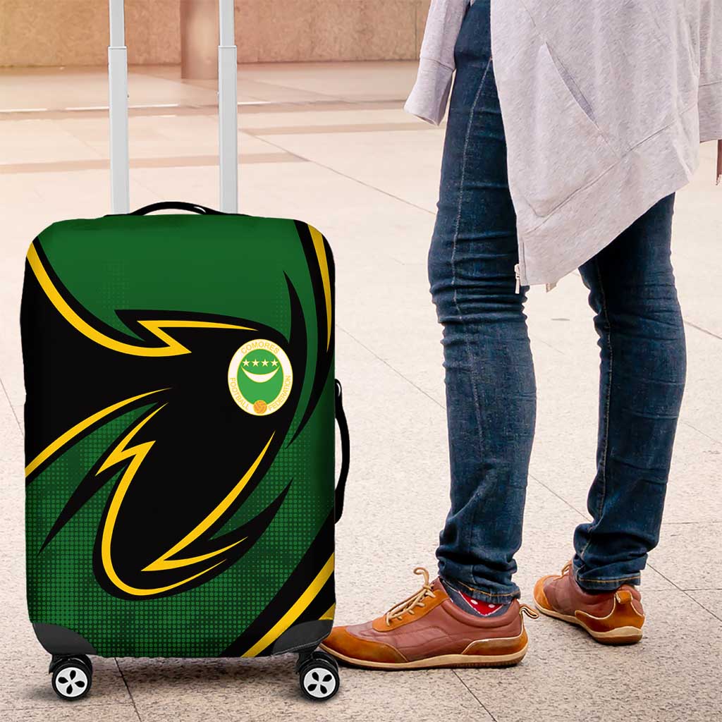 Comoros Luggage Cover - Green Black Yellow Swirl Design and National Emblem Pattern