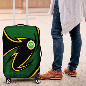 Comoros Luggage Cover - Green Black Yellow Swirl Design and National Emblem Pattern