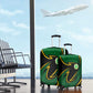 Comoros Luggage Cover - Green Black Yellow Swirl Design and National Emblem Pattern