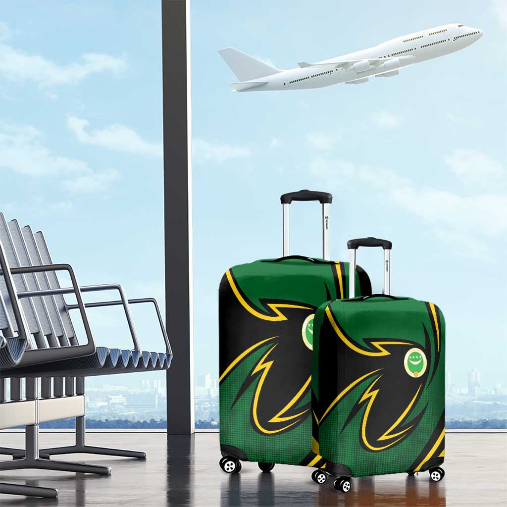 Comoros Luggage Cover - Green Black Yellow Swirl Design and National Emblem Pattern