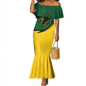 Comoros Mermaid Dress - Green Black Yellow Swirl Design and National Emblem Pattern