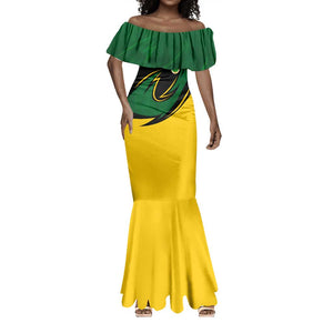 Comoros Mermaid Dress - Green Black Yellow Swirl Design and National Emblem Pattern