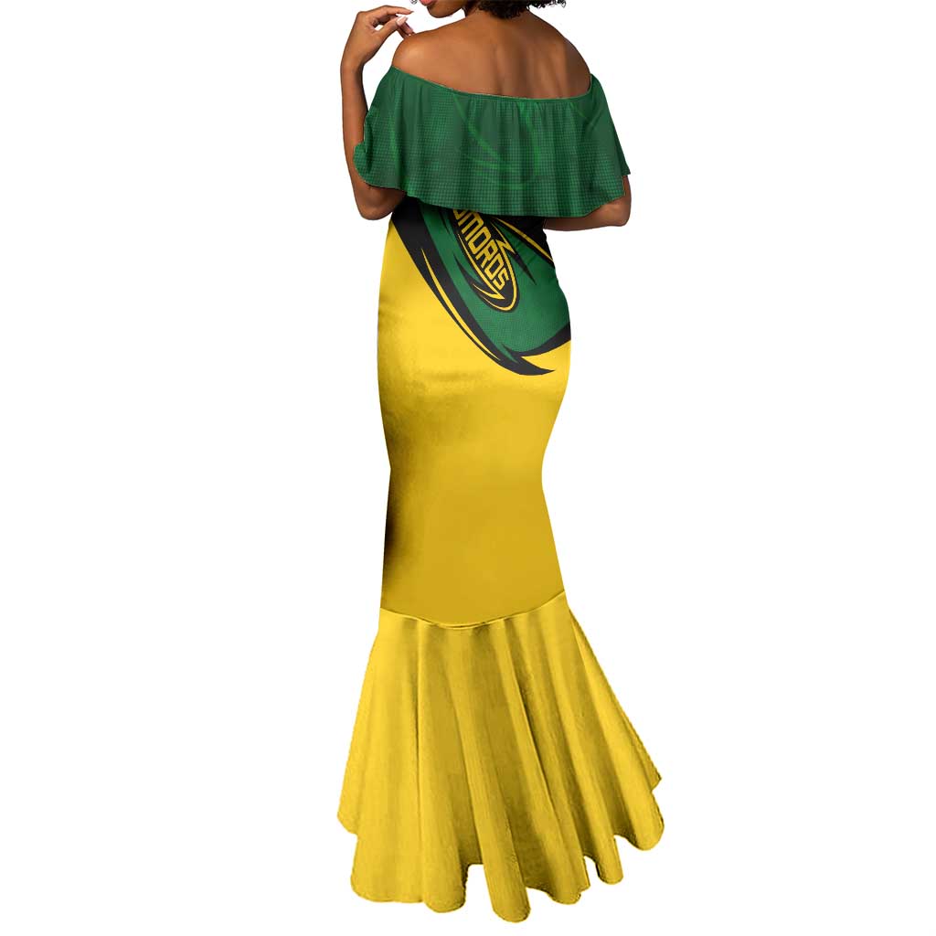 Comoros Mermaid Dress - Green Black Yellow Swirl Design and National Emblem Pattern
