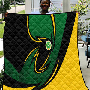 Comoros Quilt - Green Black Yellow Swirl Design and National Emblem Pattern
