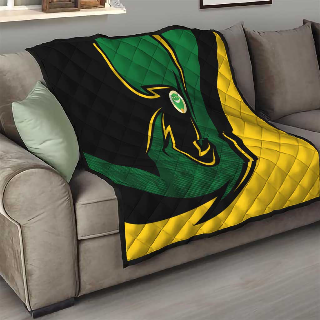 Comoros Quilt - Green Black Yellow Swirl Design and National Emblem Pattern