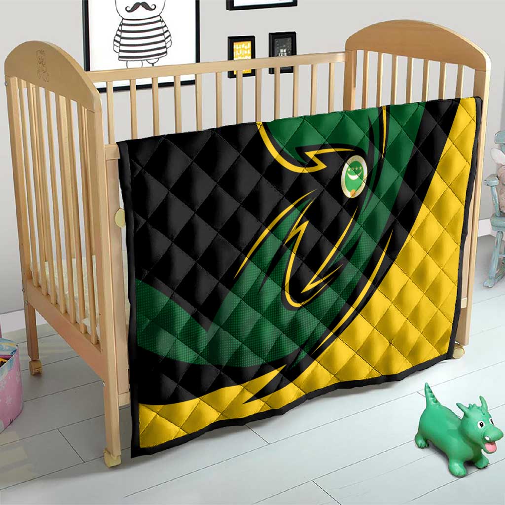 Comoros Quilt - Green Black Yellow Swirl Design and National Emblem Pattern