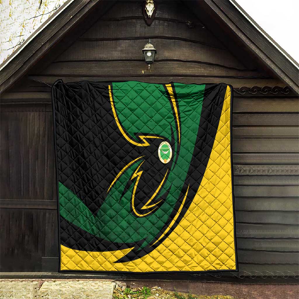 Comoros Quilt - Green Black Yellow Swirl Design and National Emblem Pattern