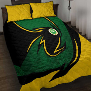 Comoros Quilt Bed Set - Green Black Yellow Swirl Design and National Emblem Pattern