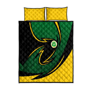Comoros Quilt Bed Set - Green Black Yellow Swirl Design and National Emblem Pattern