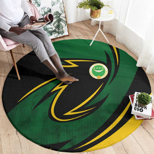 Comoros Round Carpet - Green Black Yellow Swirl Design and National Emblem Pattern