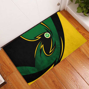 Comoros Rubber Doormat - Green Black Yellow Swirl Design and National Emblem Pattern