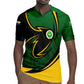 Comoros Rugby Jersey - Green Black Yellow Swirl Design and National Emblem Pattern