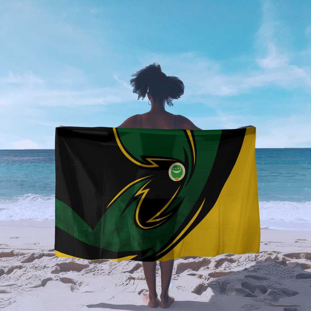 Comoros Sarong - Green Black Yellow Swirl Design and National Emblem Pattern