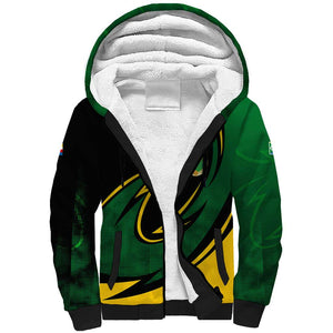 Comoros Sherpa Hoodie - Green Black Yellow Swirl Design and National Emblem Pattern