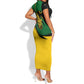 Comoros Short Sleeve Bodycon Dress - Green Black Yellow Swirl Design and National Emblem Pattern TS04