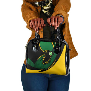Comoros Shoulder Handbag - Green Black Yellow Swirl Design and National Emblem Pattern