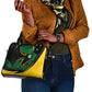 Comoros Shoulder Handbag - Green Black Yellow Swirl Design and National Emblem Pattern