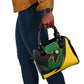 Comoros Shoulder Handbag - Green Black Yellow Swirl Design and National Emblem Pattern