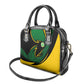 Comoros Shoulder Handbag - Green Black Yellow Swirl Design and National Emblem Pattern