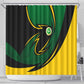 Comoros Shower Curtain - Green Black Yellow Swirl Design and National Emblem Pattern