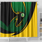 Comoros Shower Curtain - Green Black Yellow Swirl Design and National Emblem Pattern