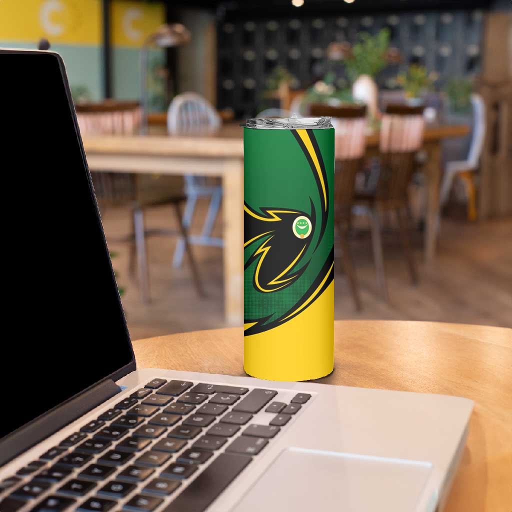 Comoros Skinny Tumbler - Green Black Yellow Swirl Design and National Emblem Pattern