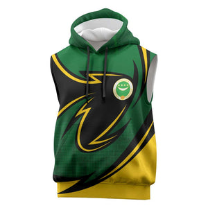 Comoros Sleeveless Hoodie - Green Black Yellow Swirl Design and National Emblem Pattern - African Pride