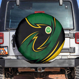 Comoros Spare Tire Cover - Green Black Yellow Swirl Design and National Emblem Pattern