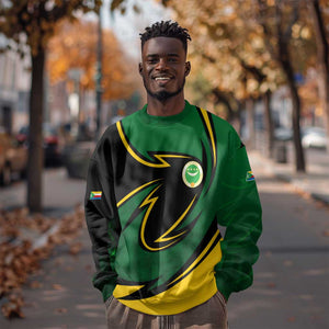 Comoros Sweatshirt - Green Black Yellow Swirl Design and National Emblem Pattern