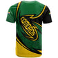 Comoros T shirt - Green Black Yellow Swirl Design and National Emblem Pattern