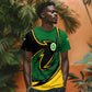Comoros T shirt - Green Black Yellow Swirl Design and National Emblem Pattern