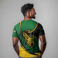 Comoros T shirt - Green Black Yellow Swirl Design and National Emblem Pattern
